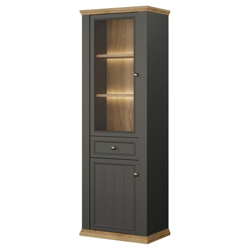 Wąska witryna 70 cm Pontypool – dąb mauvella/uni wolfram szary