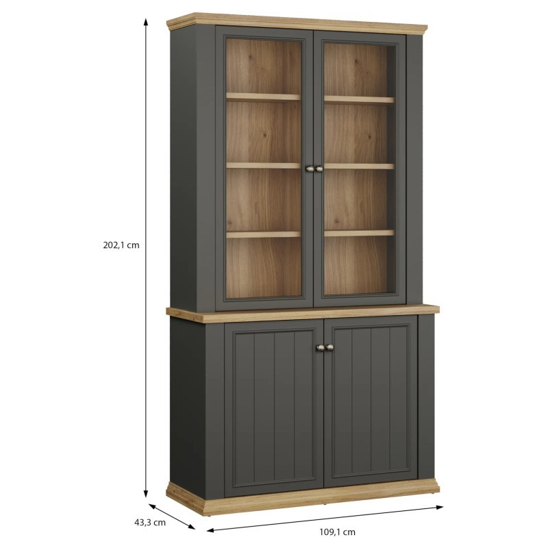 Witryna 110 cm Pontypool PNTV723 – dąb mauvella/uni wolfram szary