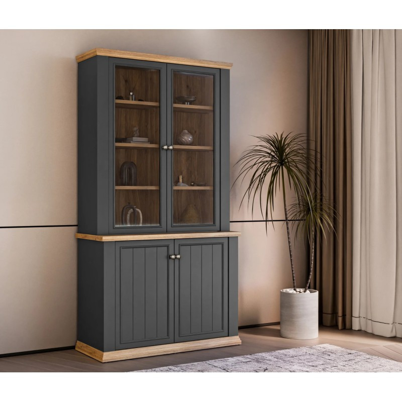 Witryna 110 cm Pontypool PNTV723 – dąb mauvella/uni wolfram szary