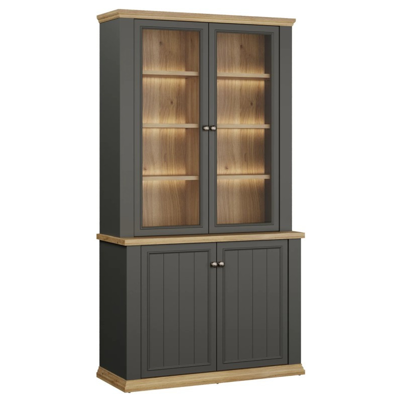 Witryna 110 cm Pontypool PNTV723 – dąb mauvella/uni wolfram szary