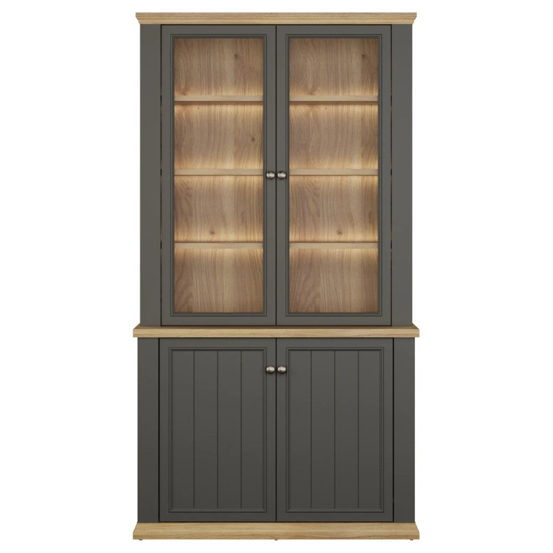 Witryna 110 cm Pontypool PNTV723 – dąb mauvella/uni wolfram szary