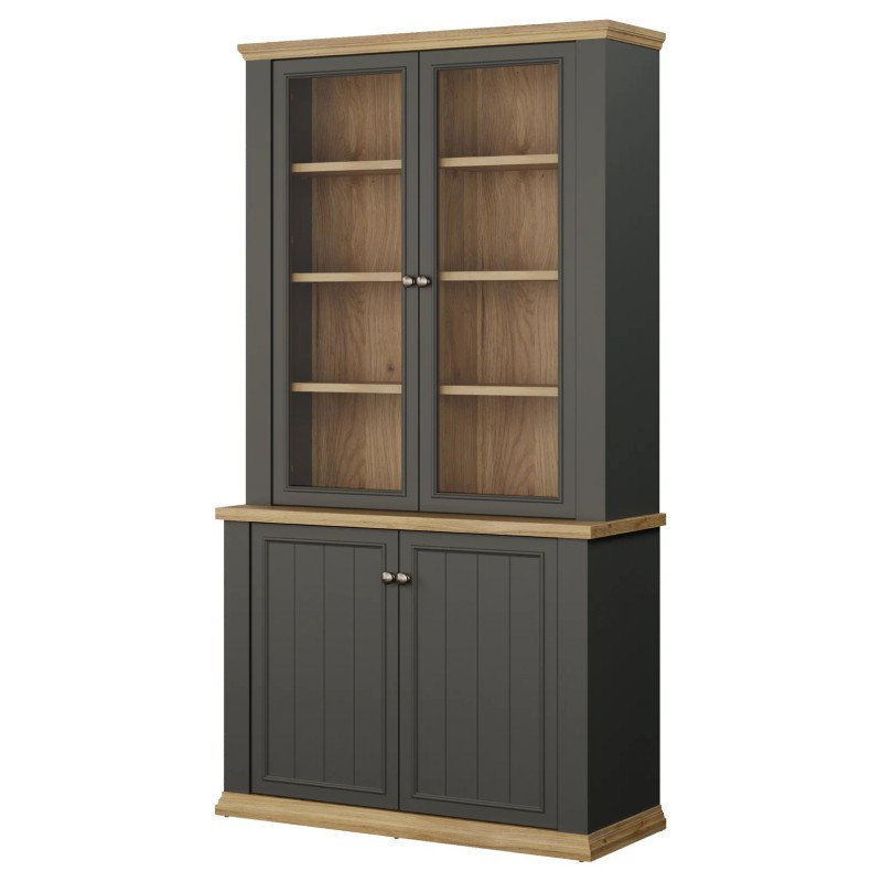 Witryna 110 cm Pontypool PNTV723 – dąb mauvella/uni wolfram szary