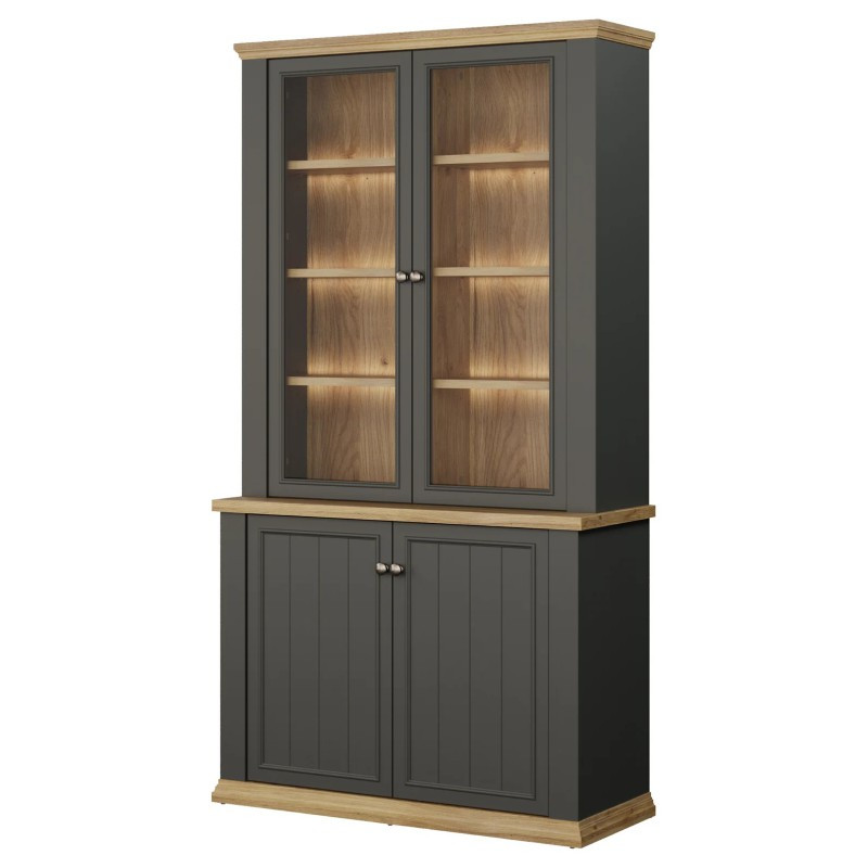 Witryna 110 cm Pontypool PNTV723 – dąb mauvella/uni wolfram szary