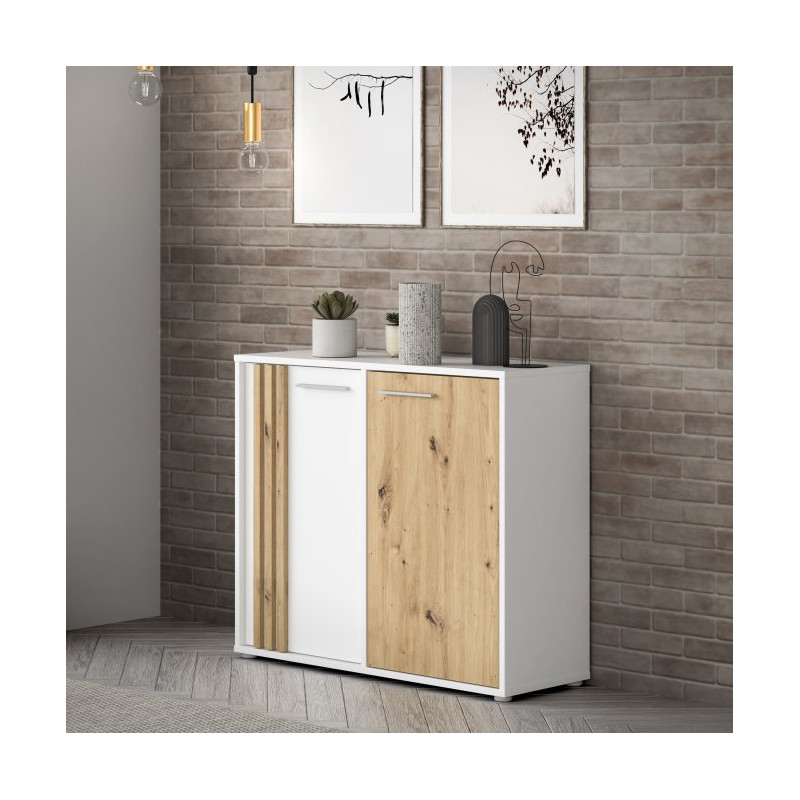 Komoda z lamelami Cardigan CDGK221 | biały/dąb artisan