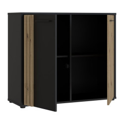 Komoda z lamelami Cardigan CDGK221 | czarny/dąb artisan