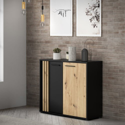 Komoda z lamelami Cardigan CDGK221 | czarny/dąb artisan