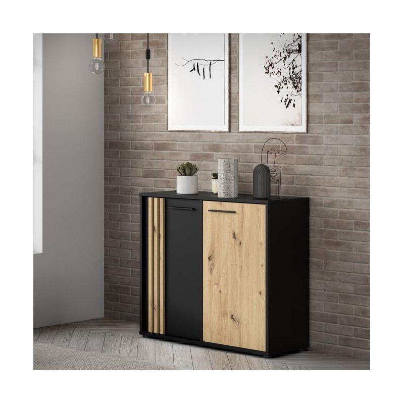 Komoda z lamelami Cardigan CDGK221 | czarny/dąb artisan