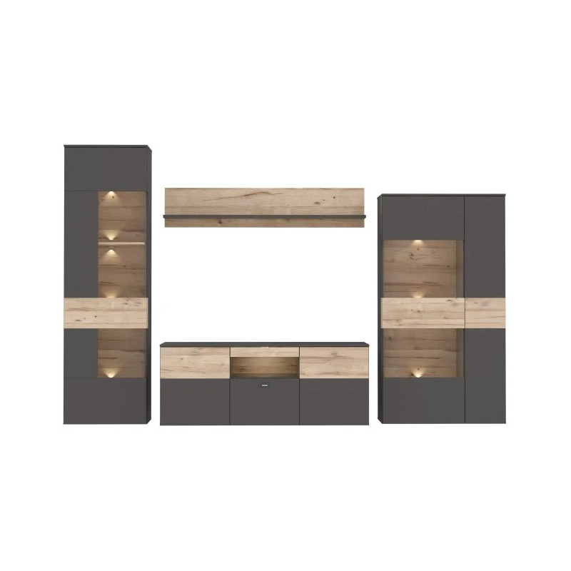 Meblościanka Como COMM01B-C175 Grafit/Deska Dębowa Meble Forte