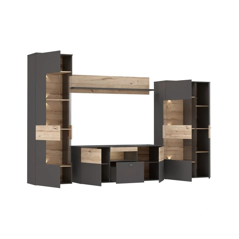 Meblościanka Como COMM01B-C175 Grafit/Deska Dębowa Meble Forte