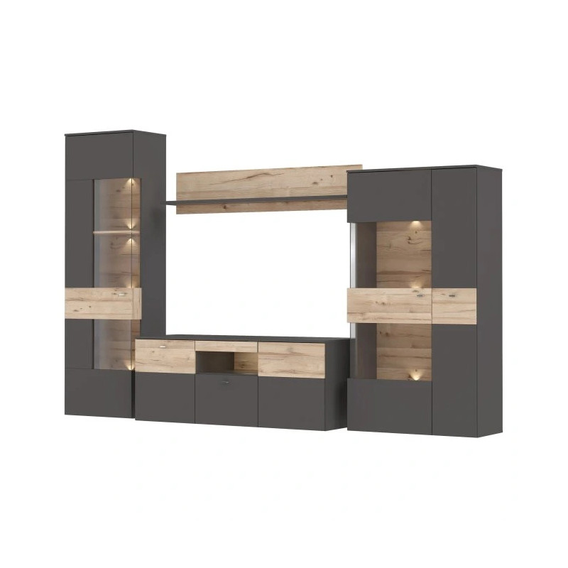 Meblościanka Como COMM01B-C175 Grafit/Deska Dębowa Meble Forte