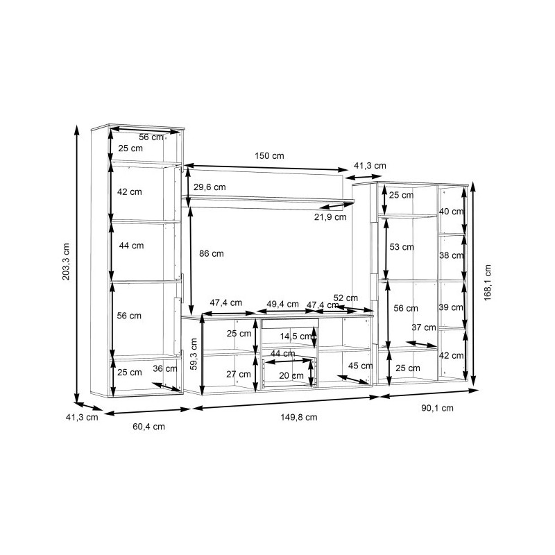 Meblościanka Como COMM01B-C175 Grafit/Deska Dębowa Meble Forte
