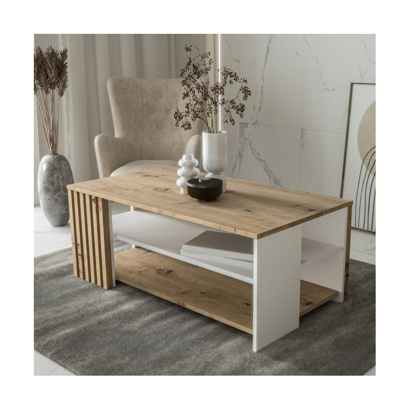 Biały stolik kawowy 110 cm Cardigan CFTT5221 – stylowy detal