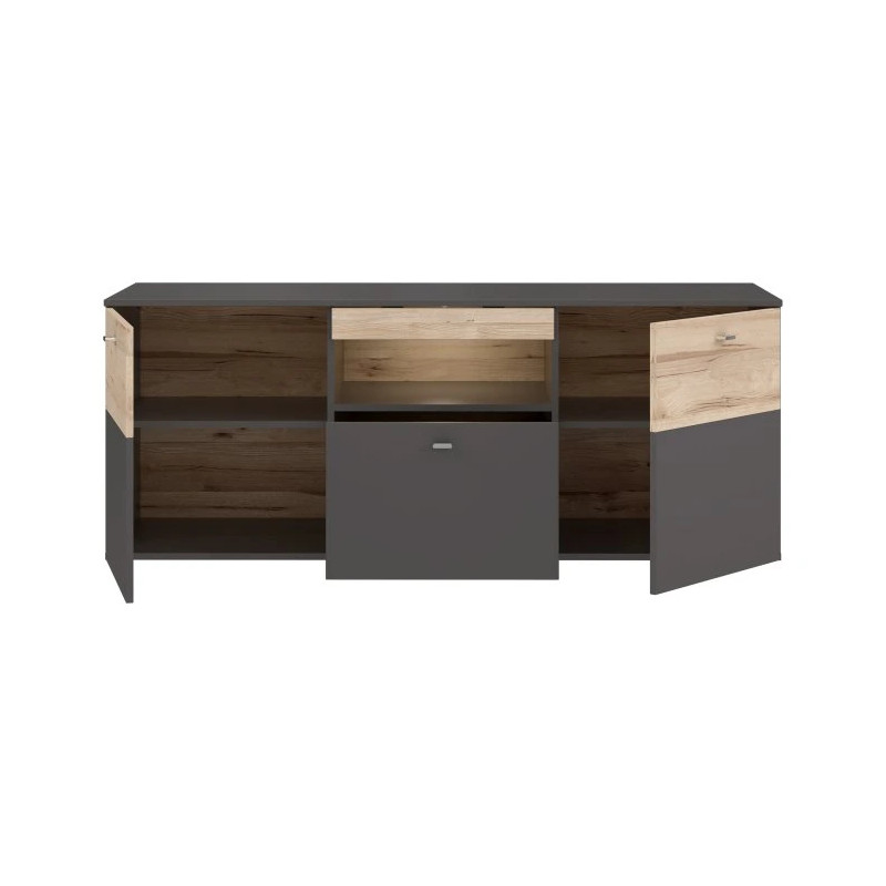 Szafka RTV 150cm z oświetleniem Como COMT131B-C175 Grafit/Deska Dębowa Meble Forte