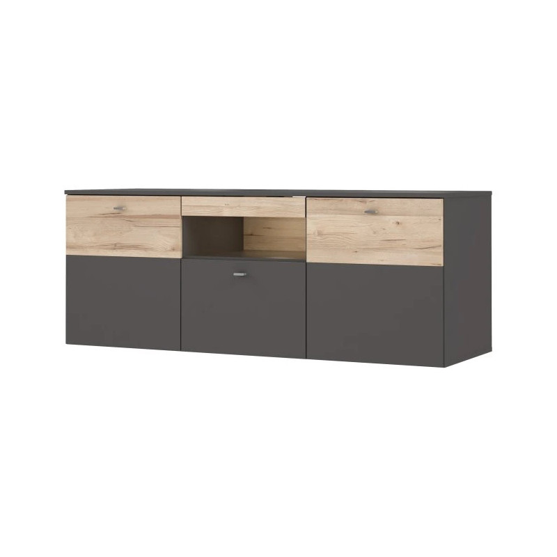 Szafka RTV 150cm z oświetleniem Como COMT131B-C175 Grafit/Deska Dębowa Meble Forte