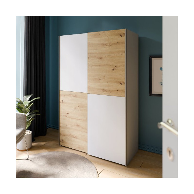 Szafa przesuwna 120 cm Schach&matt | biały/dąb artisan