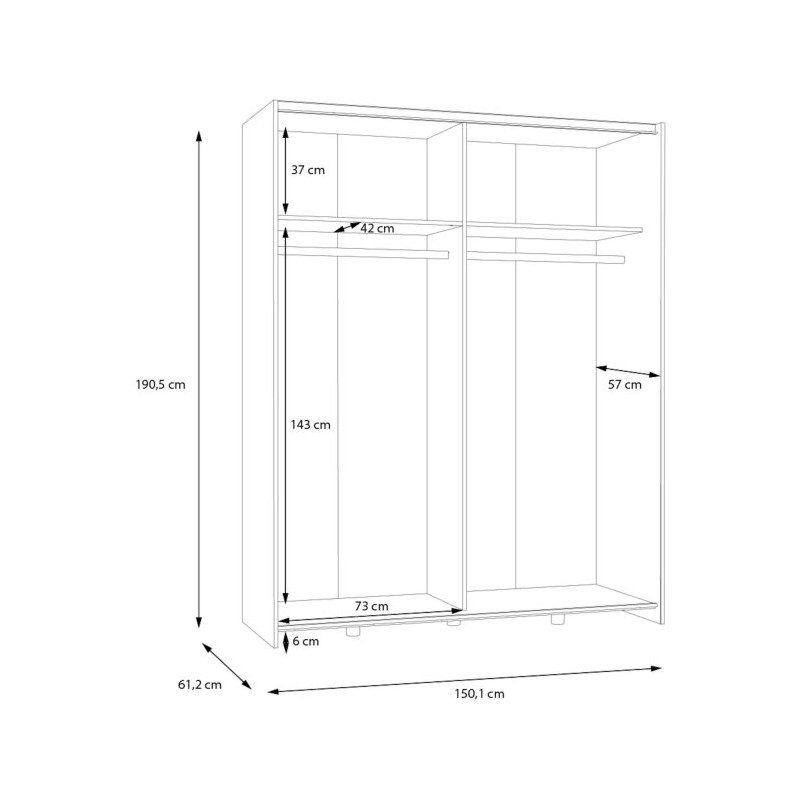 Szafa przesuwna 150 cm Schach&matt | biały/dąb artisan