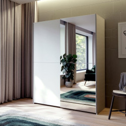 Biała szafa przesuwna z lustrem 150 cm | kolekcja Schach&matt