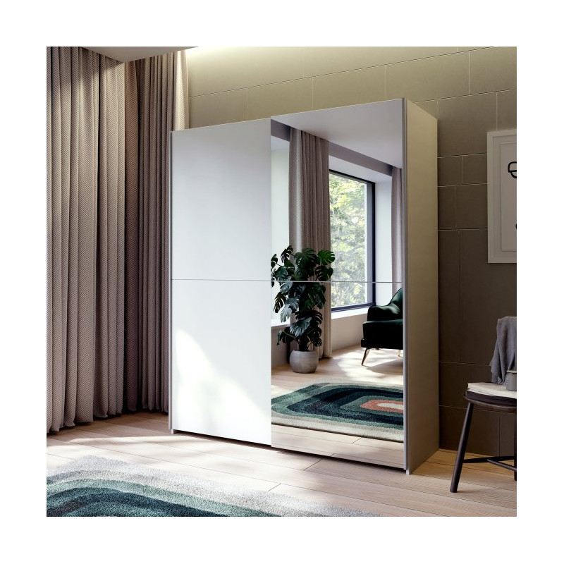 Biała szafa przesuwna z lustrem 150 cm | kolekcja Schach&matt