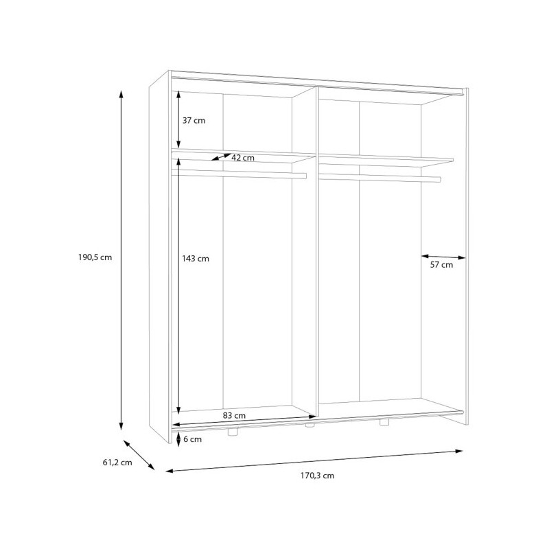Szafa przesuwna 170 cm Schach&matt SHMS82231 | biały/dąb artisan