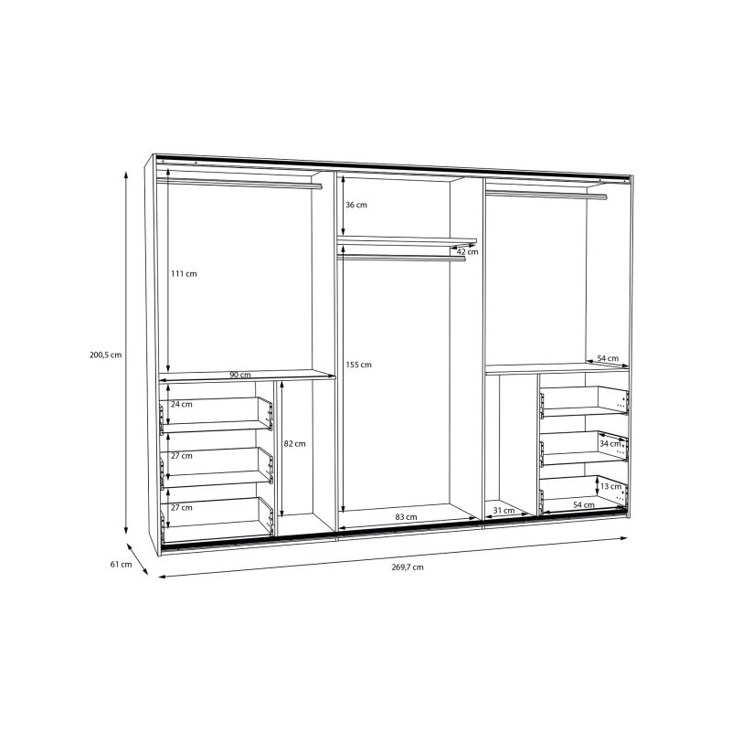 Szafa przesuwna 270 cm Winn 2 | dąb artisan/beton