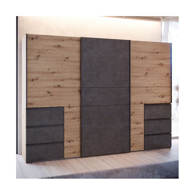 Szafa przesuwna 270 cm Winn 2 | dąb artisan/beton