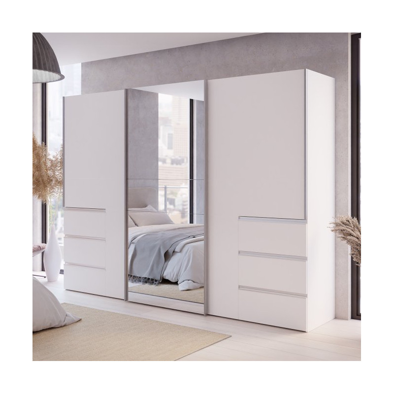 Biała szafa przesuwna z lustrem 270 cm | kolekcja Winn 2