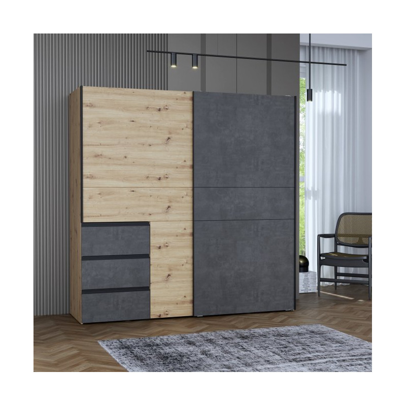 Szafa przesuwna 200 cm Winn 2 | dąb artisan/beton