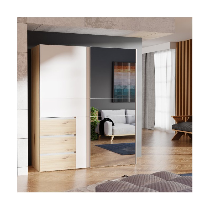 Szafa 170 cm WINN 2 z lustrem – dąb artisan/biały