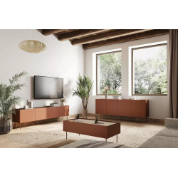 Komoda Desin 220cm Meble Bogart ceramic red/dąb nagano