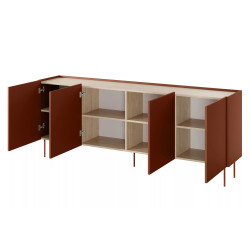 Komoda Desin 220cm Meble Bogart ceramic red/dąb nagano