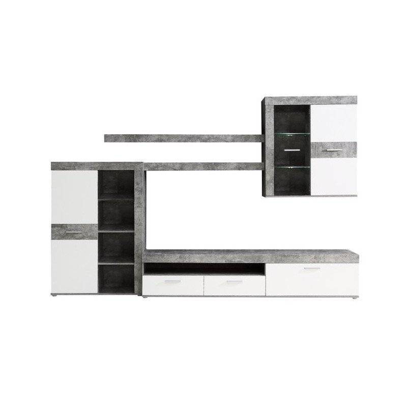 BIała meblościanka Zumba – funkcjonalna zabudowa RTV do salonu