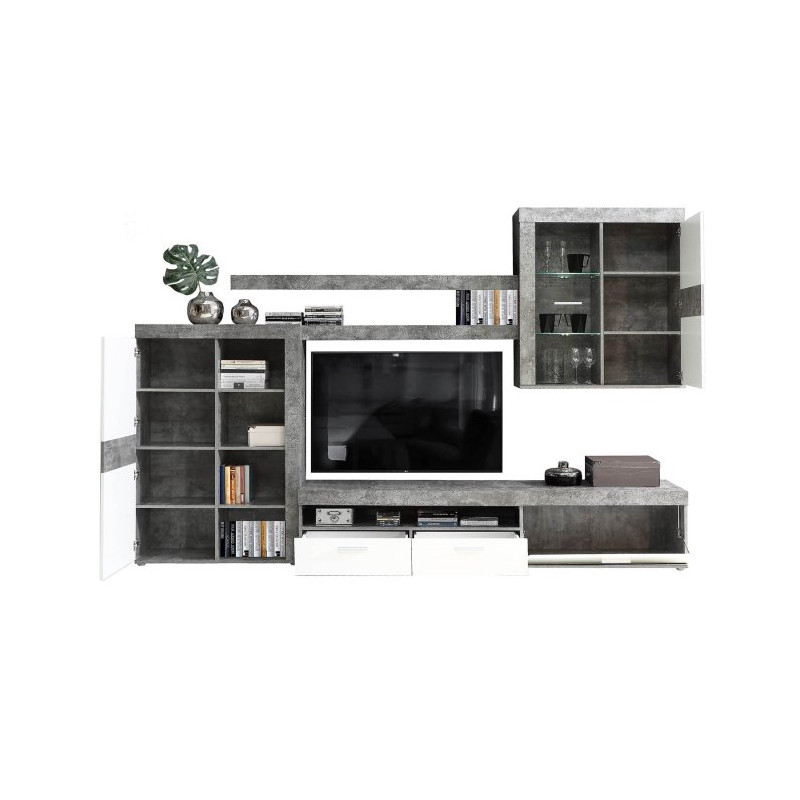 BIała meblościanka Zumba – funkcjonalna zabudowa RTV do salonu