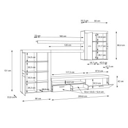 Meblościanka Zumba biały/dąb piaskowy – zabudowa RTV do salonu