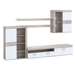 Meblościanka Zumba biały/dąb piaskowy – zabudowa RTV do salonu