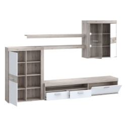 Meblościanka Zumba biały/dąb piaskowy – zabudowa RTV do salonu