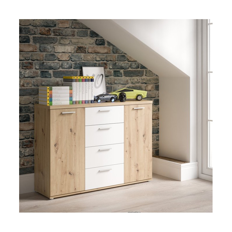 Komoda 130 cm Winnie WNK26 – biały/dąb artisan
