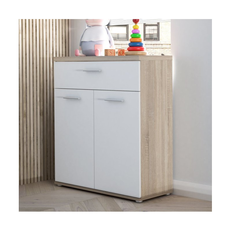 Wysoka komoda Winnie WNK431 do pokoju - biały/dąb sonoma
