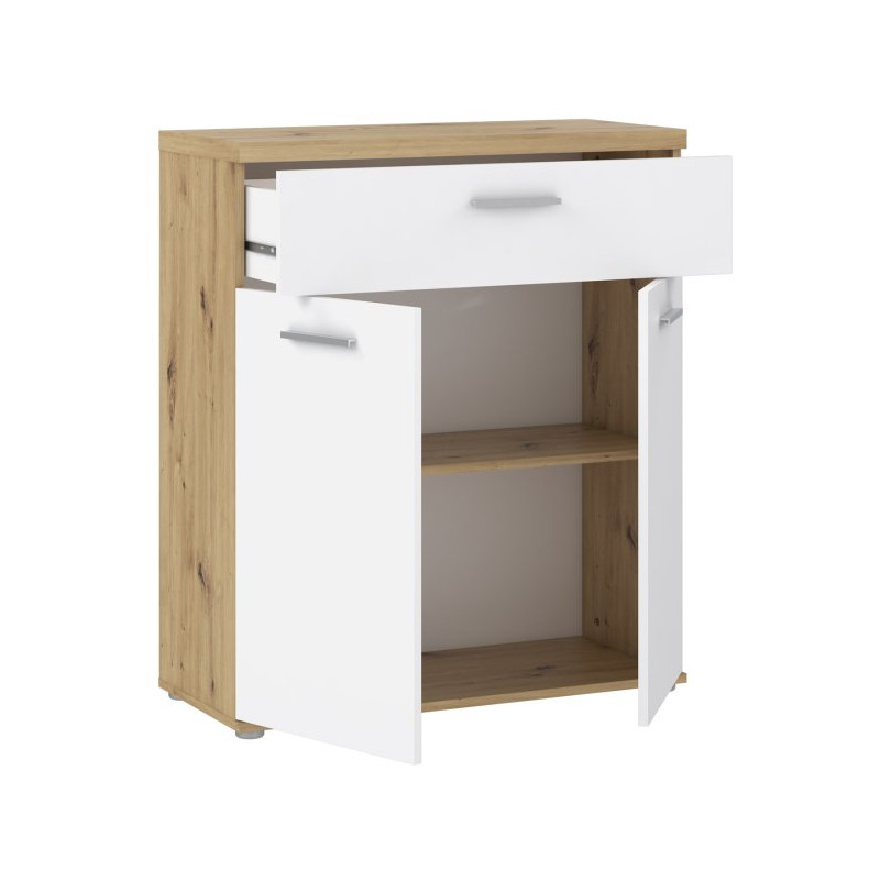 Wysoka komoda Winnie WNK431 do pokoju - biały/dąb artisan