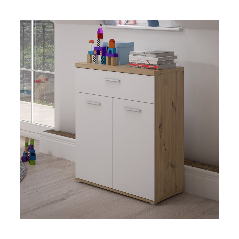 Wysoka komoda Winnie WNK431 do pokoju - biały/dąb artisan