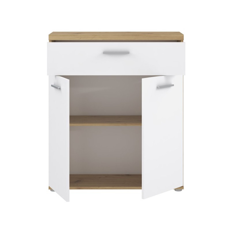 Wysoka komoda Winnie WNK431 do pokoju - biały/dąb artisan