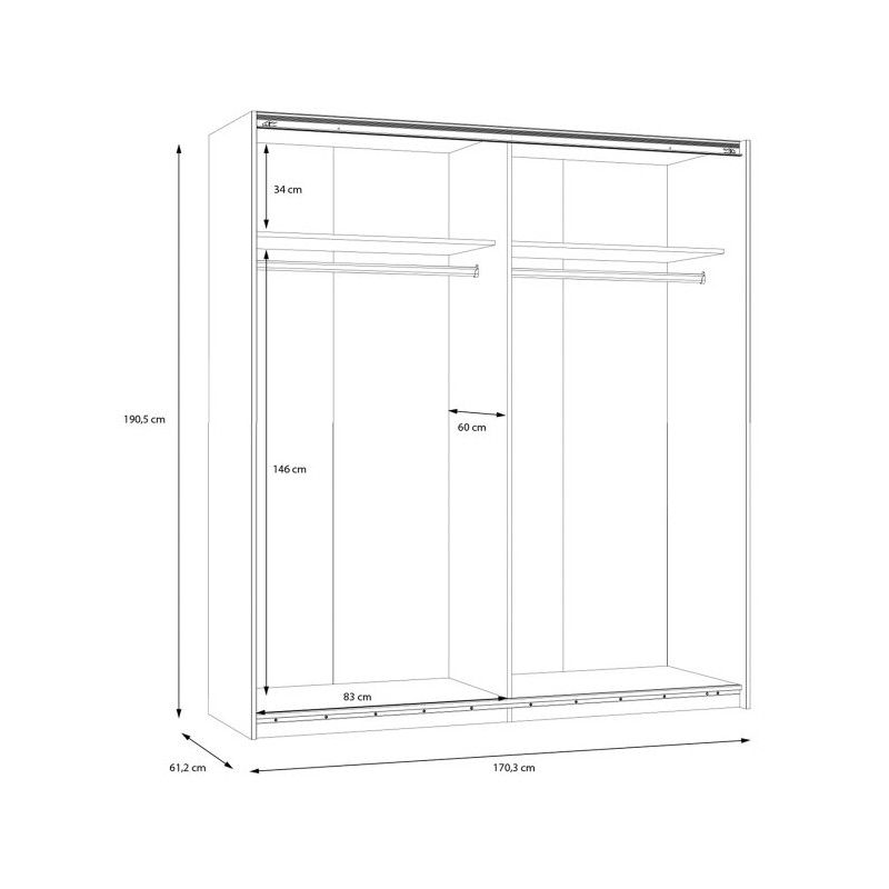 Winnie EPRS923E – szafa przesuwna 170 cm do nowoczesnych wnętrz