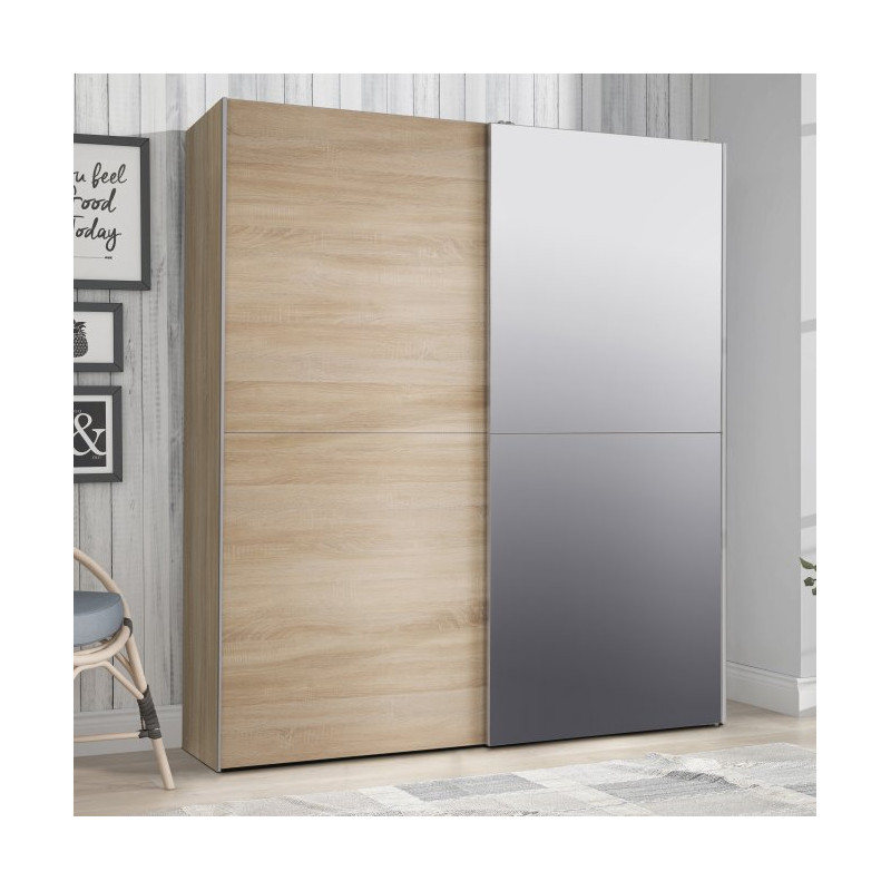 Szafa przesuwna z lustrem 170 cm dąb sonoma | kolekcja Kaikais