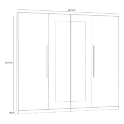 Szafa z lustrem Helen 230 cm do sypialni - dąb sonoma/biały