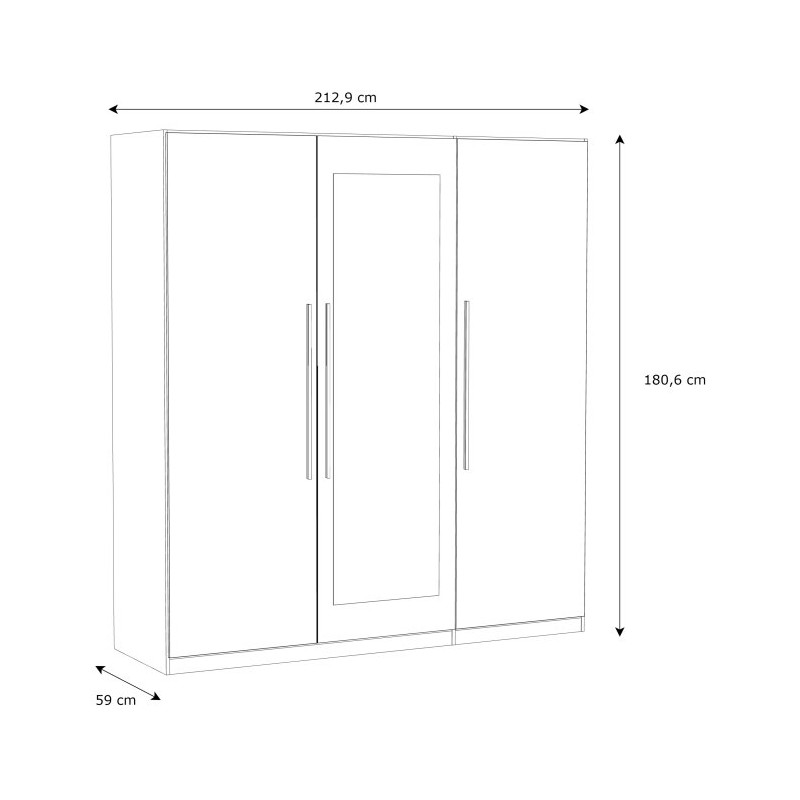 Szafa z lustrem Helen 180 cm do sypialni - biały/dąb sonoma