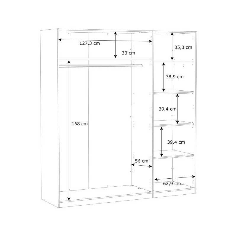 Szafa z lustrem Helen 180 cm do sypialni - biały/dąb sonoma