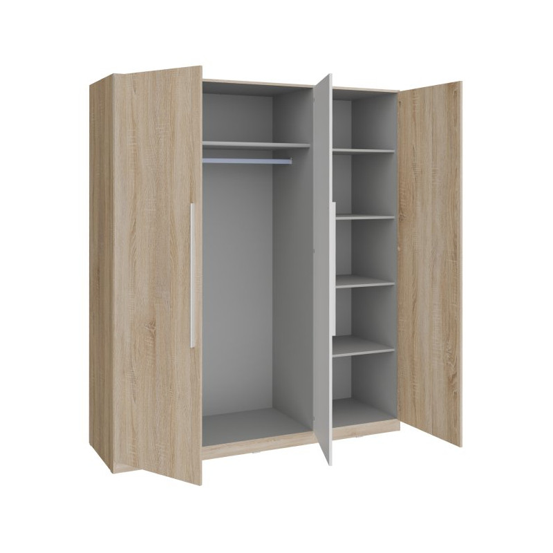 Szafa z lustrem Helen 180 cm do sypialni - biały/dąb sonoma