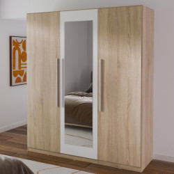 Szafa z lustrem Helen 180 cm do sypialni - biały/dąb sonoma