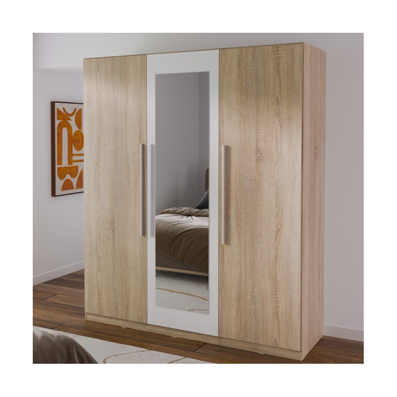 Szafa z lustrem Helen 180 cm do sypialni - biały/dąb sonoma