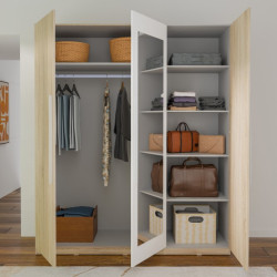 Szafa z lustrem Helen 180 cm do sypialni - biały/dąb sonoma