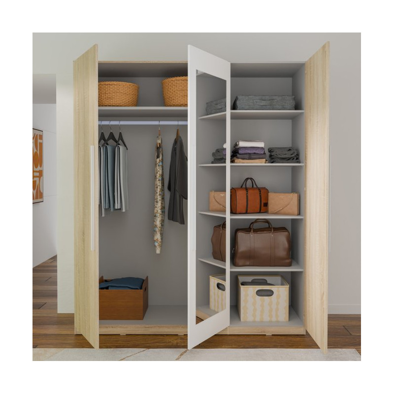 Szafa z lustrem Helen 180 cm do sypialni - biały/dąb sonoma